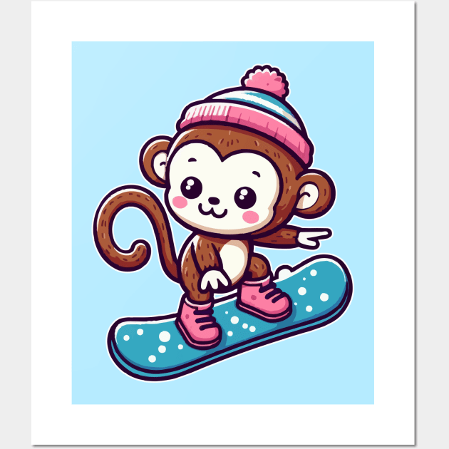 Cute monkey Snowboarding Wall Art by fikriamrullah